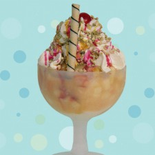 Beijo Frio - FANTASIA Beijo Frio - FANTASIA <br/> 2 bolas de sorvete, chantily, salada de frutas, caldas de morango e caramelo, castanha, biscoito e cereja.