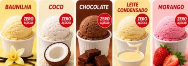 Beijo Frio - Sorvete Light Zero açucar e 70% menos gordura <br/> Chocolate - Coco - Morango - Baunilha - Leite Condensado